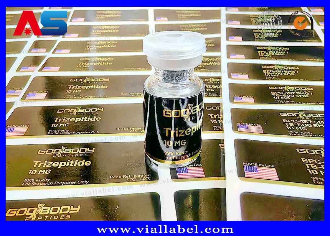 Customizable Gold Holographic Labels For Glass Peptide Vials With Permanent And Strong Adhesive Included